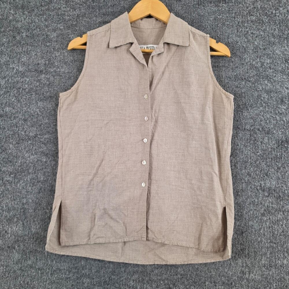 Silvia Tcherassi Top Small Linen Sleeveless Beige Check Minimalist Safari Casual